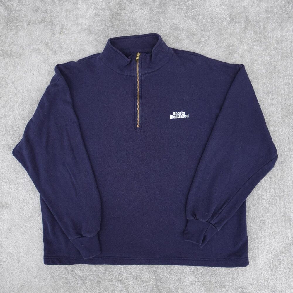 Vintage Sports Illustrated Sweater Men's XL Navy 1/4 Zip Pullover USA Made 90s
